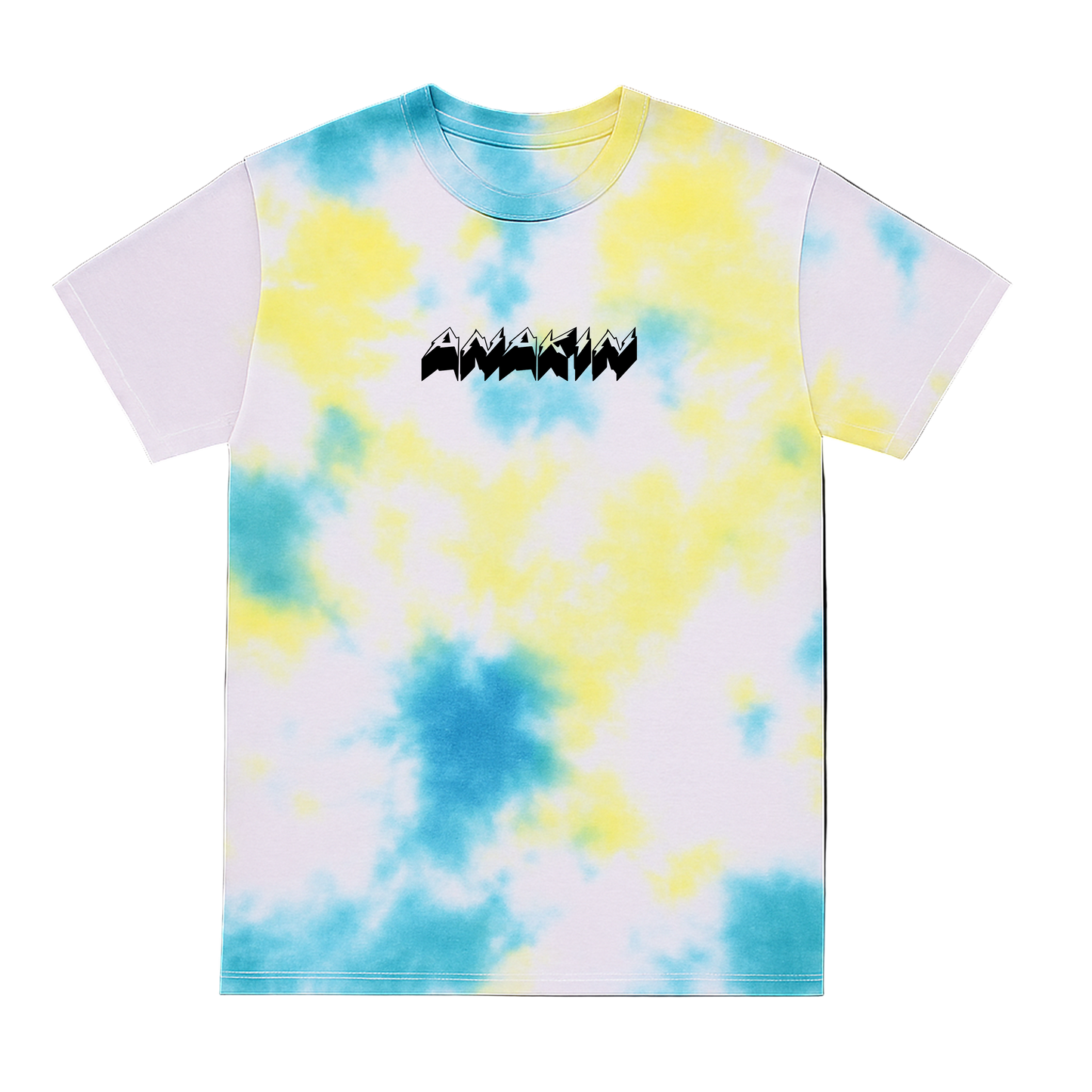 Tie-dye t-shirt with a logo on a black background
