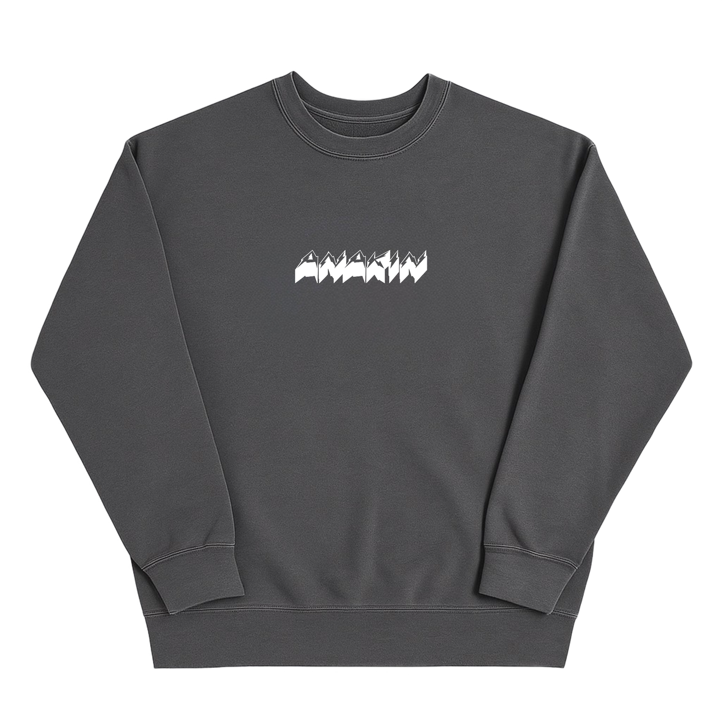 Gray sweatshirt with white logo on a white background