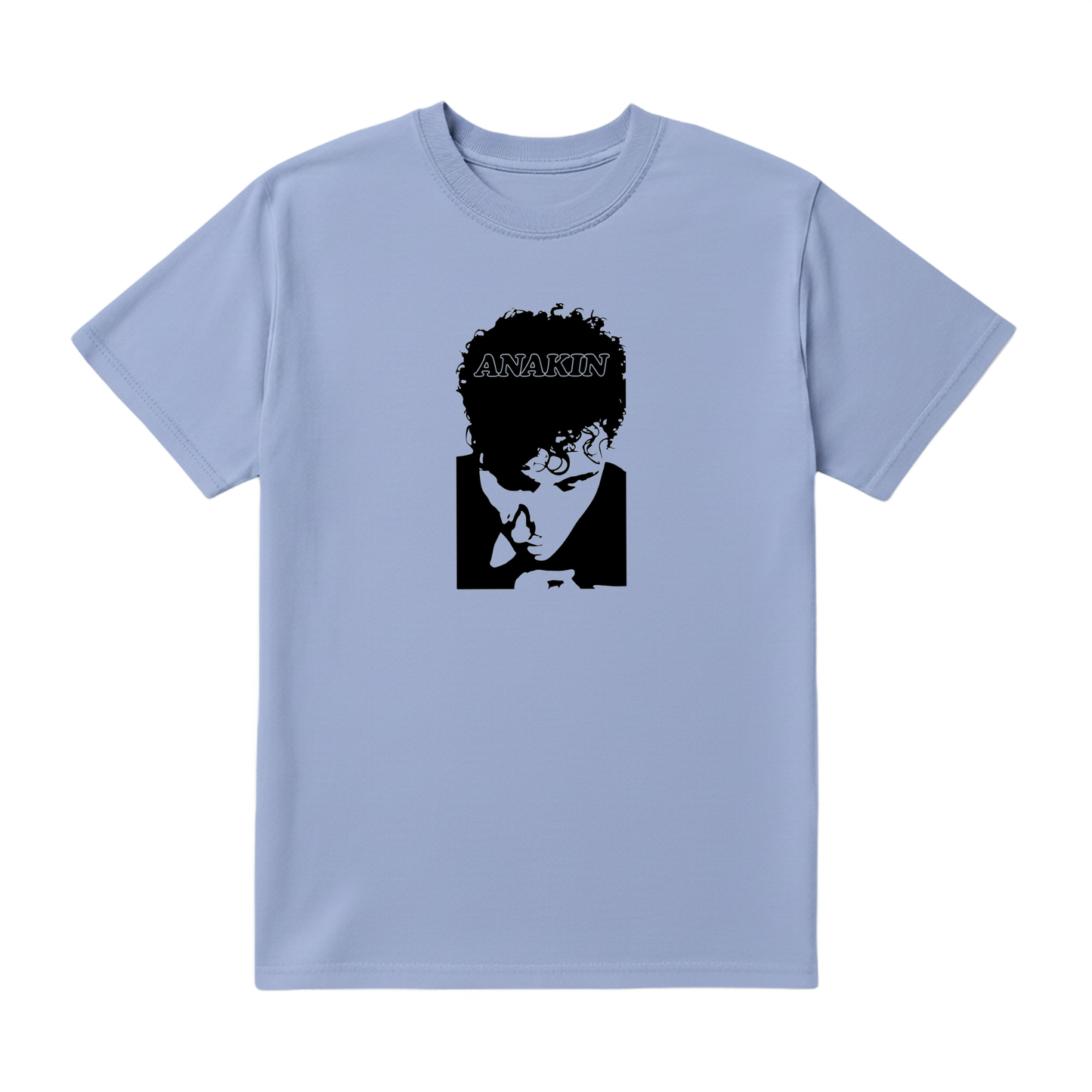 Light blue t-shirt with black graphic of a character and 'ANAKIN' text on a white background