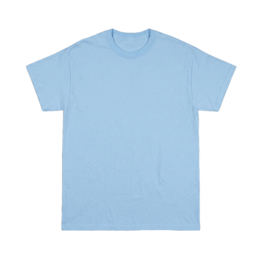 Plain light blue t-shirt on a white background